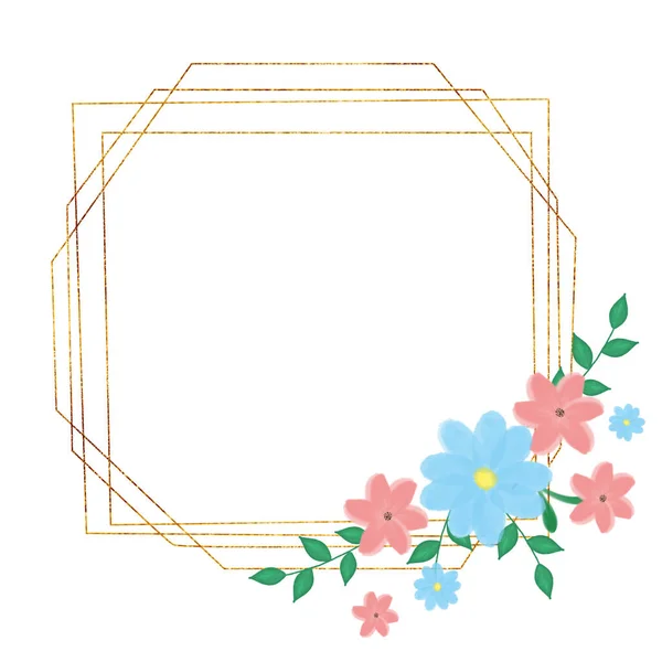 Floral gold frame. Illustration for invitation cards. Design for congratulations. The element for the design. — Stock Photo, Image