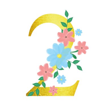 Altın rakamlı çiçek. Davetiyeler için resim. Tebrik etmek için tasarlandı. Tasarım için bir element.