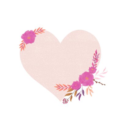 Kalp şeklinde çelenk, çiçekler, sevgililer günü, düğün, kartpostal, davetiye.