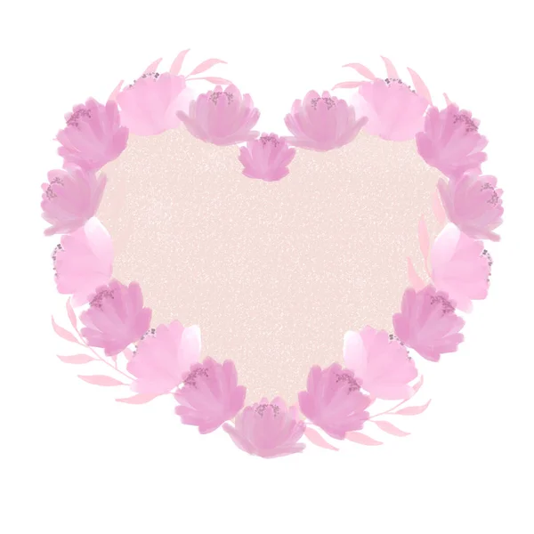 Heart shaped wreath, Flowers, Valentines Day, wedding, postcard, invitation. — Stock Photo, Image