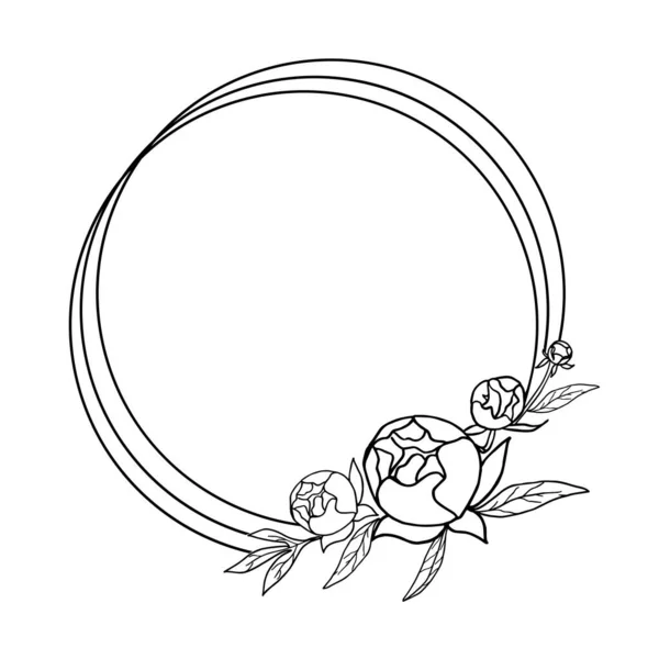 Ram med pion blommor. Blommig botanisk krans av blad och blommor. Illustration. Vektorns utformning. — Stock vektor