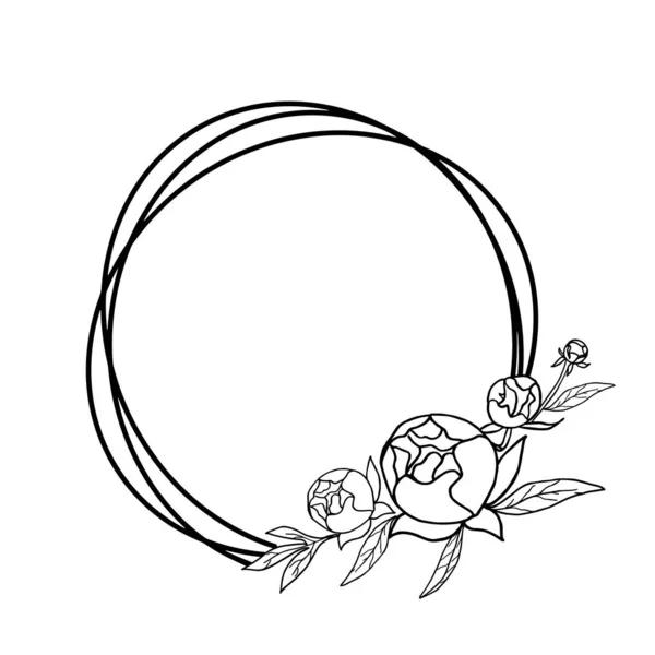 Ram med pion blommor. Blommig botanisk krans av blad och blommor. Illustration. Vektorns utformning. — Stock vektor