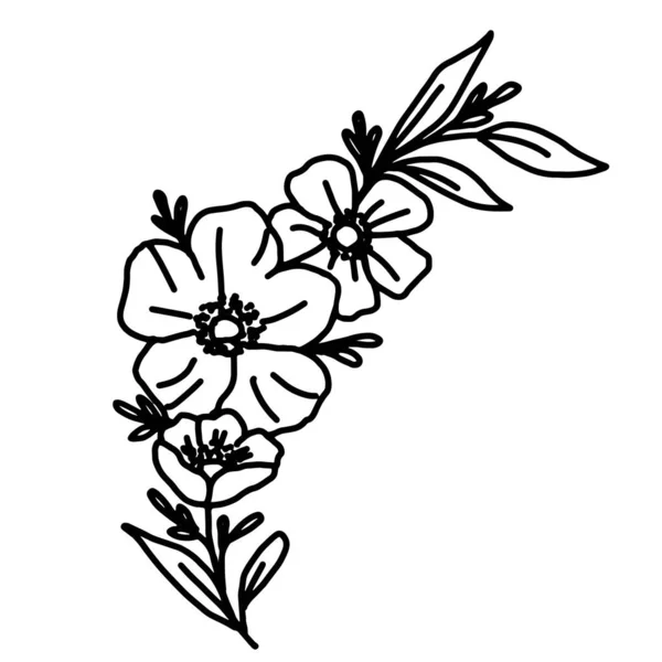 Handgetekende vector bloem tekening. Decoratieve elementen voor design. Geïsoleerd op witte achtergrond. Ornament voor borduren, ansichtkaarten en uitnodigingen — Stockvector