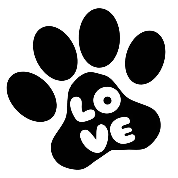 动物的爱情象征爪子印与心脏，孤立的病媒。爱与宠物脚印。有趣的矢量。适合海报，纺织品，礼物，T恤衫. — 图库矢量图片