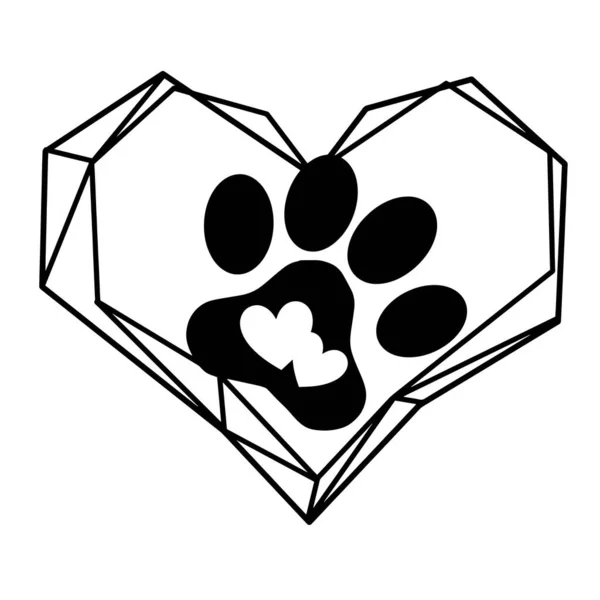 Animal love symbol paw print with heart, isolated vector. Love with pet footprint. Funny vector. Good for posters, textiles, gifts, t shirts. — Stock Vector