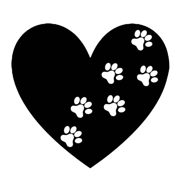 Djur kärlek symbol tass avtryck med hjärta, isolerad vektor. Kärlek med fotavtryck från husdjur. Rolig vektor. Bra för affischer, textilier, presenter, t-shirts. — Stock vektor