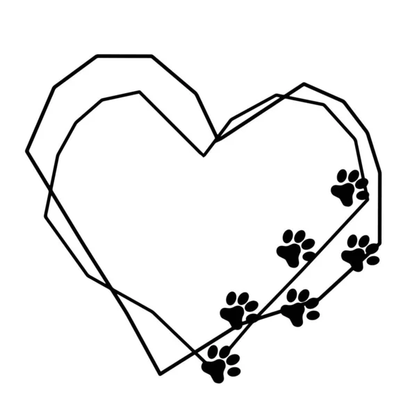 Djur kärlek symbol tass avtryck med hjärta, isolerad vektor. Kärlek med fotavtryck från husdjur. Rolig vektor. Bra för affischer, textilier, presenter, t-shirts. Ram. — Stock vektor