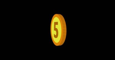 5 poundluk altın para ekseninde dönüyor. 4K altın sikke animasyonu.