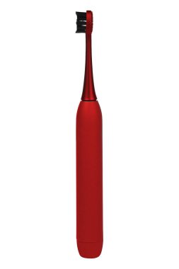 Kırmızı şarj edilebilir elektrikli diş fırçası beyaz arkaplanda izole edildi.