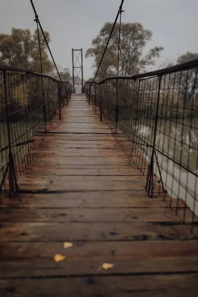 Vertical Shot Old Wooden Bridge — 스톡 사진