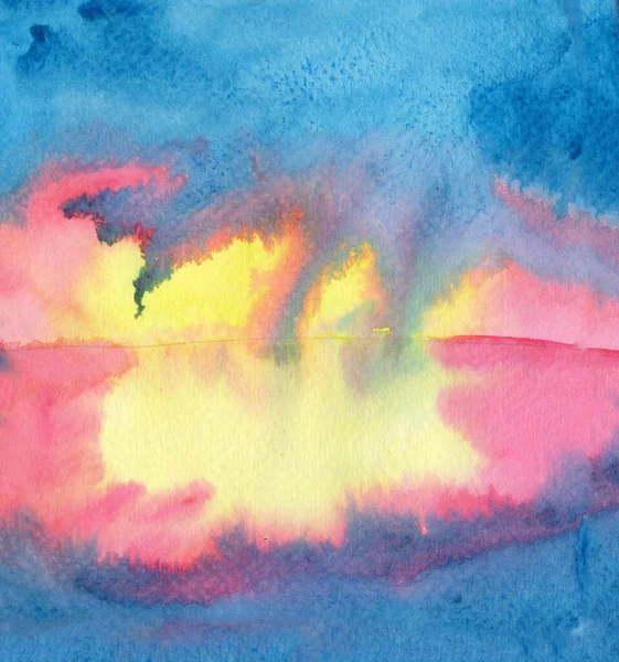 El yapımı suluboya doku. Mavi, pembe, sarı ve mor. Parlak renkler. Dekoratif kağıt. Posta kartı, poster, duvar kağıdı, mobil, afiş, arkaplan, sosyal medya, grafik tasarımı için şablon