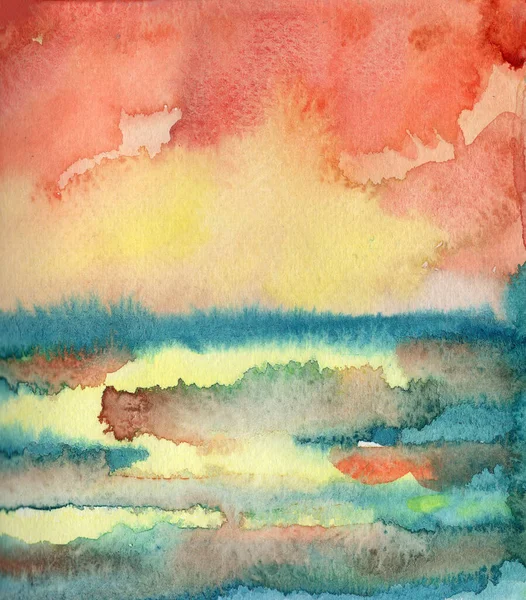 Hand Drawn Watercolor Texture Orange Red Yellow Turquoise Green Brown — 图库照片