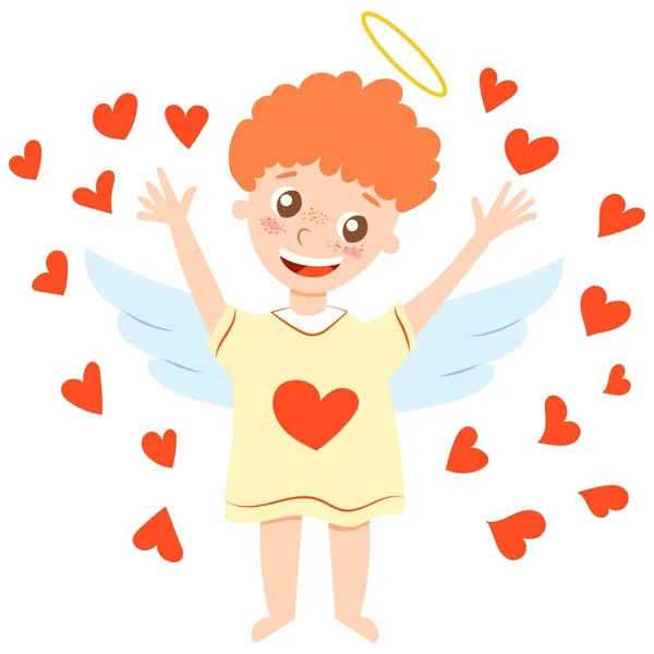 Día San Valentín Alegre Bebé Cupido Ángel Agitando Manos Entre — Archivo Imágenes Vectoriales