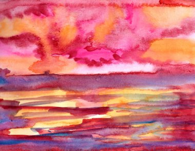 Soyut arkaplan dokusu. Dekoratif kağıt. El çizimi suluboya eskiz. Renkli boya sıçraması. Pembe, mor, turuncu, kırmızı, mavi. Grunge tarzı. Posta kartı, poster, baskı, duvar kağıdı şablonu