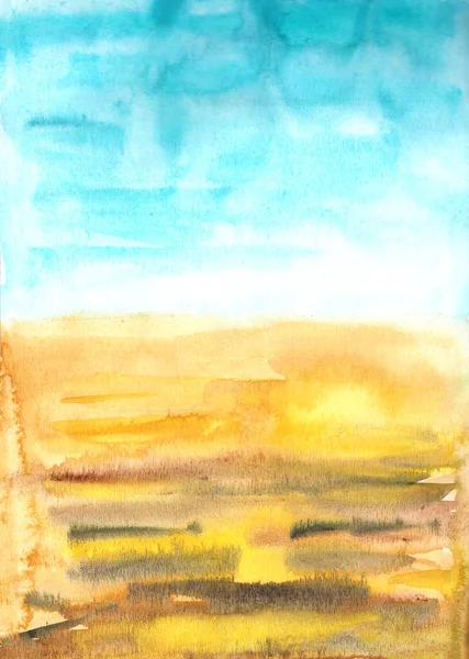 Vertikální Abstraktní Krajina Tyrkysově Modré Oblohy Žluté Písečné Pláže Ručně — Stock fotografie