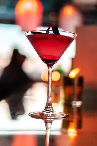 Close-up picture of a cocktail inside a hotel bar