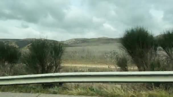 Car Window View Speeding Highway — стоковое видео