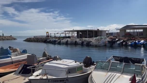 Fishing Boats Parked Harbor — Stockvideo