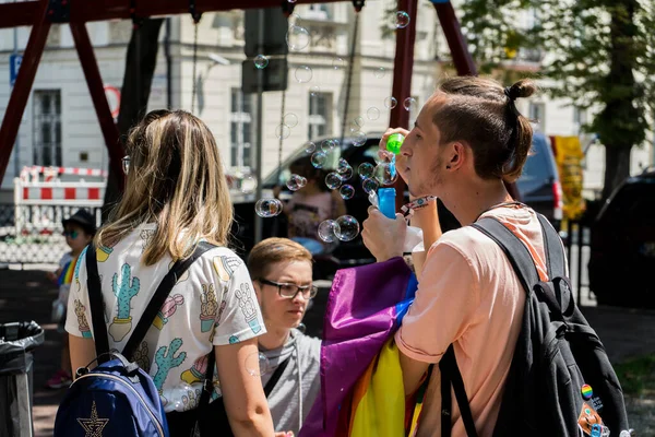 People Marching Equal Rights Lgbtq Community Rainbow Flags Europe — Stock Photo, Image