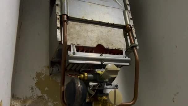 Gas Water Heater Turned — Stock Video