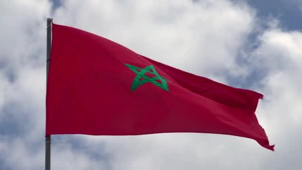 Moroccan Flag Fluttering Cloudy Sky Background — Stock Video