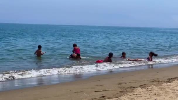 Group Kids Playing Together Seashore — Stockvideo