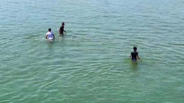 Хлопці Пливуть Пляжі — стокове відео