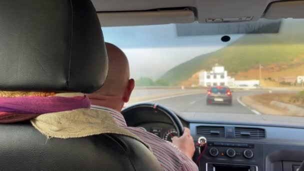 Car Driving Highway Foggy Day — Vídeos de Stock
