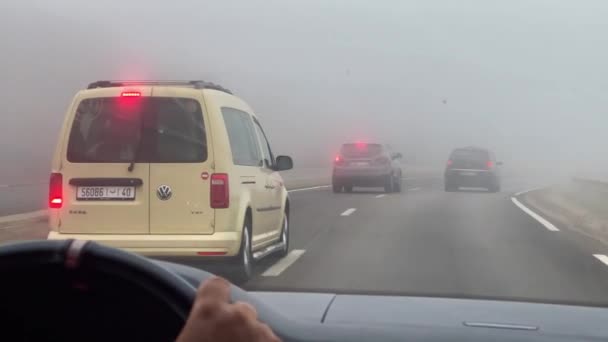 Car Driving Highway Foggy Day — ストック動画