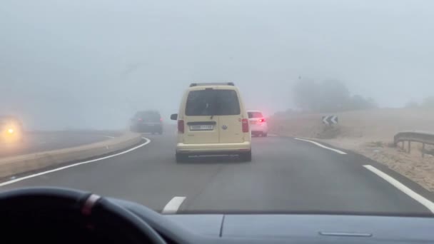 Car Driving Highway Foggy Day — Stock video