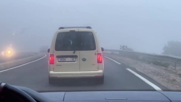 Car Driving Highway Foggy Day — Stockvideo