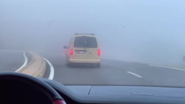 Car Driving Highway Foggy Day — Stock video