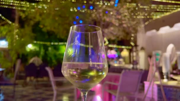 Gros Plan Verre Vin Blanc Avec Des Néons Arrière Plan — Video