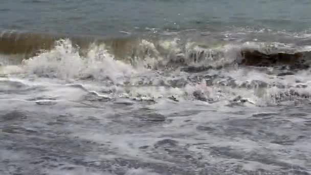 海岸に弱い波がある海岸の低い角度 — ストック動画