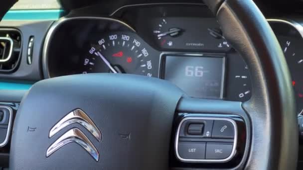 Man Controlling Steering Wheel Citroen Car — Stock Video