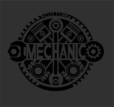 Gri arka planda siyahlı bir tamircinin logosu