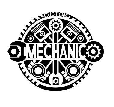 Beyaz arka planda siyahlı bir tamircinin logosu