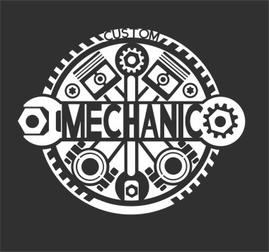 Siyah arka planda beyazlı bir tamircinin logosu