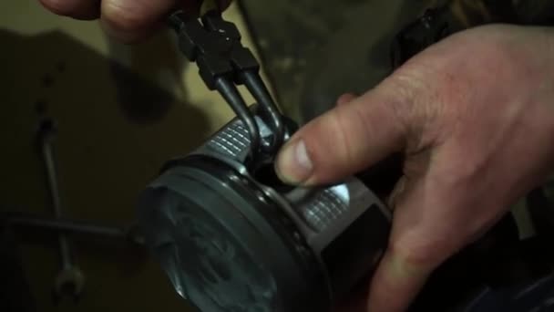 Assembling Car Engine Installing Piston Rings Piston — ストック動画