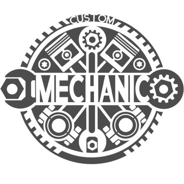  Siyah arka planda beyazlı bir tamircinin logosu