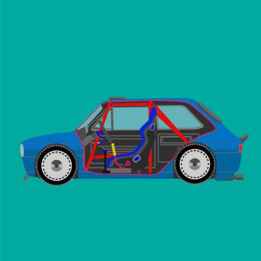 Kış için araba. Buz resimli arabada yarışacak.