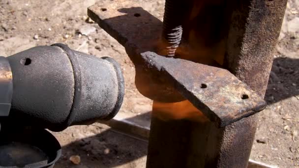 Gasoline Burner Heating Metal Unscrew Old Bolt Nut — Stockvideo