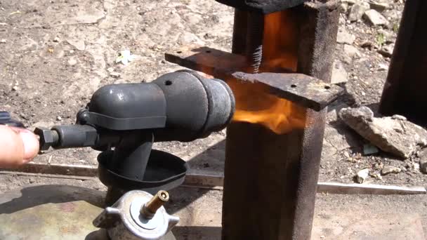 Gasoline Burner Heating Metal Unscrew Old Bolt Nut — Stock Video