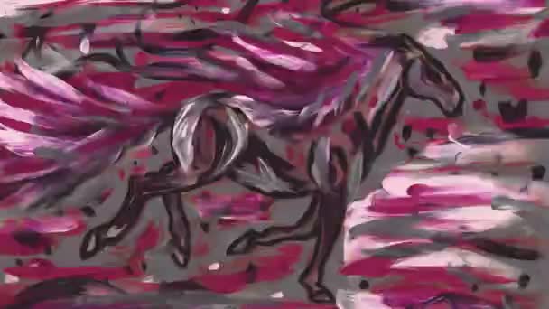 Horse Motion Oil Painting Bloody Run Road War Took Place — Stockvideo