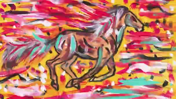 Aquarel Paard Beweging Kleurrijke Wereld — Stockvideo