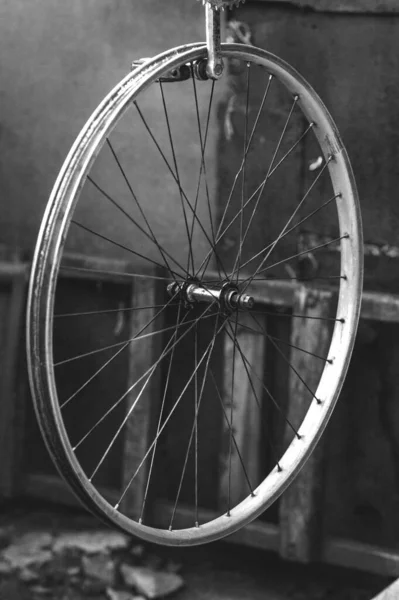 Old Sports Bike Repair Rubber Black White Photo — 图库照片