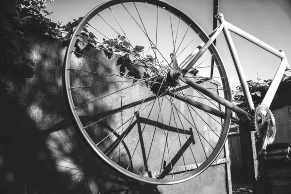 Old Sports Bike Repair Rubber Black White Photo — Foto de Stock