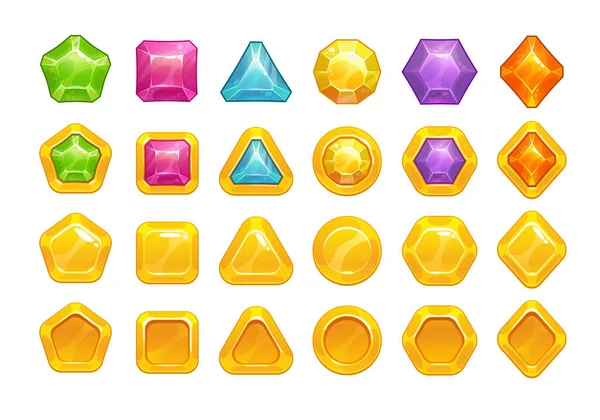Shiny gemstone GUI elements. Cartoon crystal gems — Stock Vector