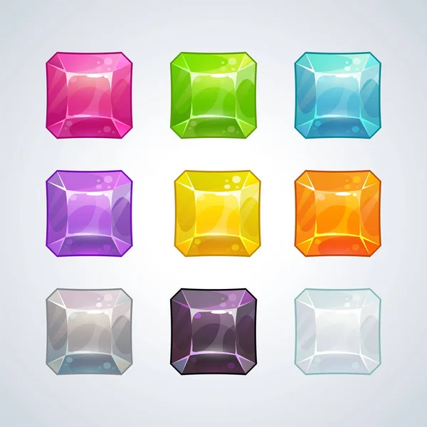Multicolor square crystal assets for game design. — Vettoriale Stock