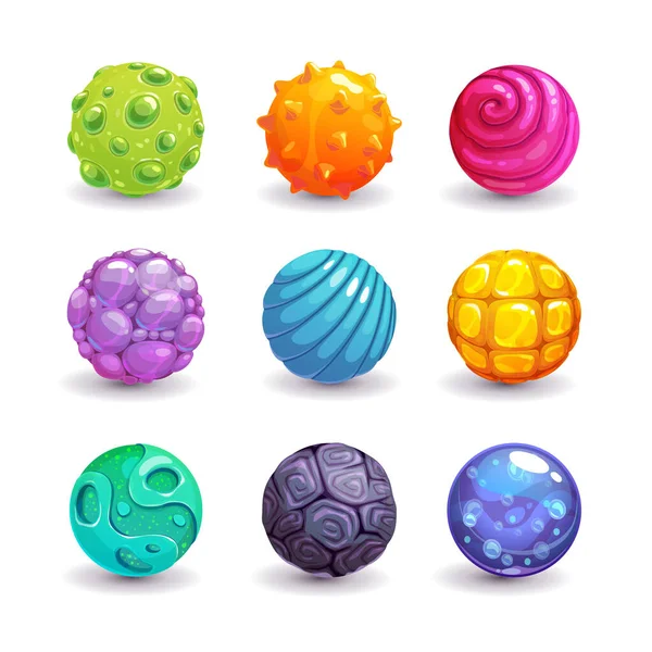 Colorful glossy balls set. Cartoon jelly bubbles — Vector de stock